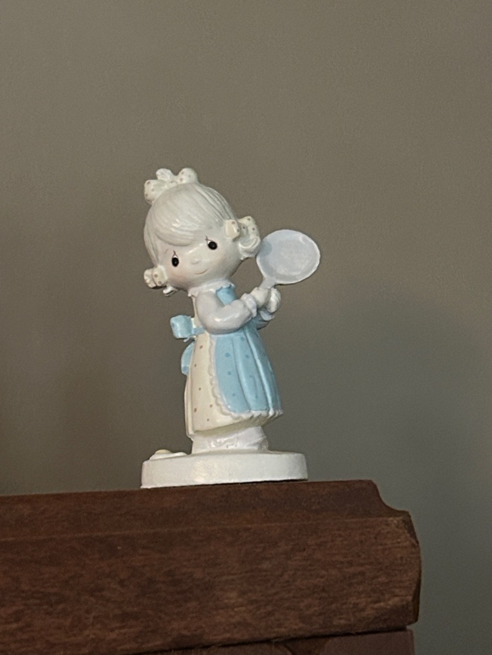 Vintage Blue and White Cast Iron Precious Moments Girl Pan